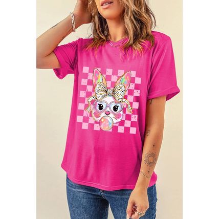 Rose Red Plaid Bubble Gum Rabbit Graphic Eater T Shirt