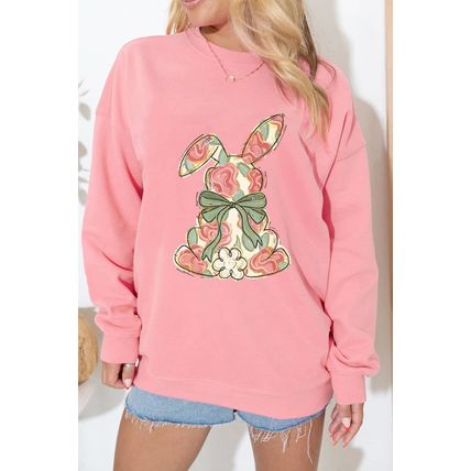 Pink Floral Bow Rabbit Easter Fashion Pullover Sweatshirt