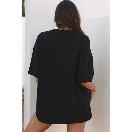 Black Paisley Print Crew Neck Loose Fit Tunic Tee