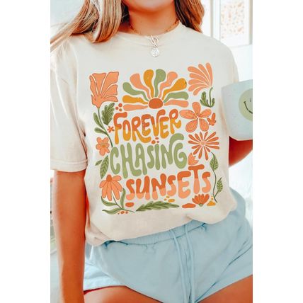 White FOREVER CHASING SUNSETS Floral Print T Shirt