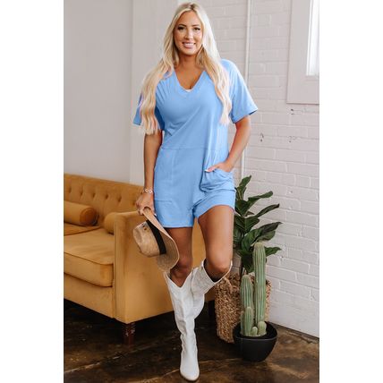 Myosotis Loose Half Sleeve V Neck Knit Romper