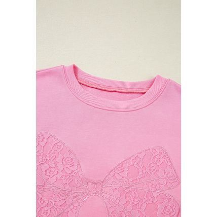 Bonbon Lace Insert Bow Embroidered Exposed Seam Sweatshirt