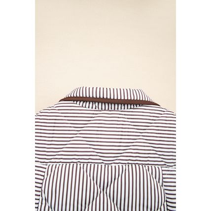 Brown Stripe Snap Button Scalloped Hem Collared Winter Vest