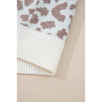 Khaki Leopard Drop Shoulder Chunky Knitted Cardigan Sweater
