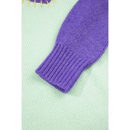 Green Stitched V Neck Color Block Knitted Drop Shoulder Sweater