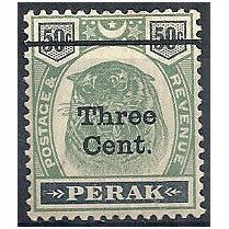 Perak (Malaysia) 1900 SG85 3c on 50c Green & Black Mounted Mint .
