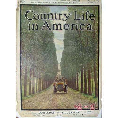 Country Life 1907 Car Driving Down Tree Line Drive Cover Print