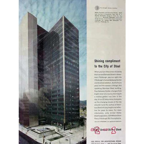 UNITED STATES STEEL CORP 1961 Shining compliment to city vintage ad