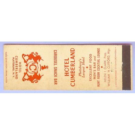 New York Plattsburg Matchcover Advertising Hotel Cumberland Plattsburg NY ~132