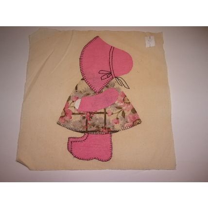 Authentic 1930s Sunbonnet Sue Quilt Block # 39 Hand Stitched 12" x 12" squares