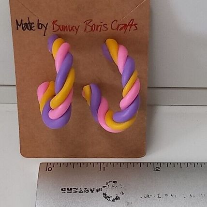 Handmade hoops flumps pastel polymer clay earrings brand new