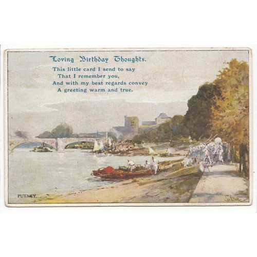 River Scene Putney London The Linden Series Art Postcard 114