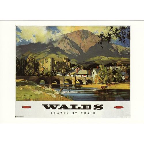 Postcard British Railways Poster Art Wales Snowdon Mountain Castle Frank Wootton