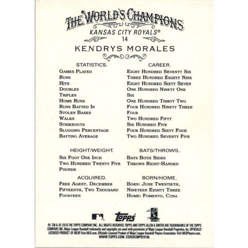 2016 Topps Allen & Ginter Kendrys Morales #14