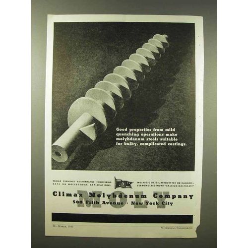 1945 Climax Molybdenum Ad - Bulky, Complicated Castings