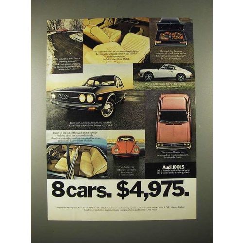 1974 Audi 100LS Car Ad - 8 Cars. $4,975
