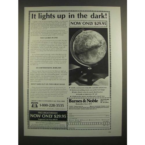 1988 Barnes & Noble Mercury Illuminated Globe Ad - It Lights Up