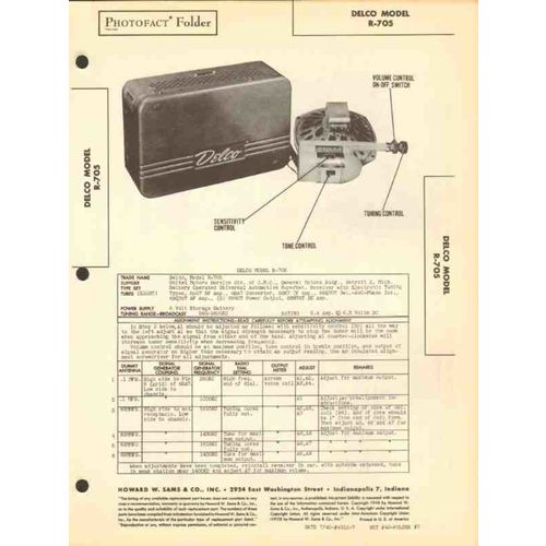 DELCO model R-705 automotive Superhet AM radio Sams Photofact manual