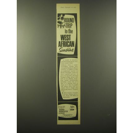 1965 Elder Dempster Lines Ad - Round trip to the West African sunshine