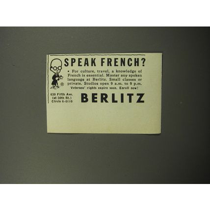 1951 Berlitz School of Languages Ad - Speak French?