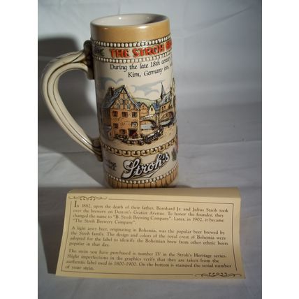 Ceramarte Stroh's Brewing Company Heritage Series 2 Beer Stein Mug