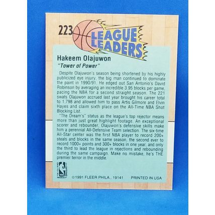 1991-92 Fleer #223 Hakeem Olajuwon LL