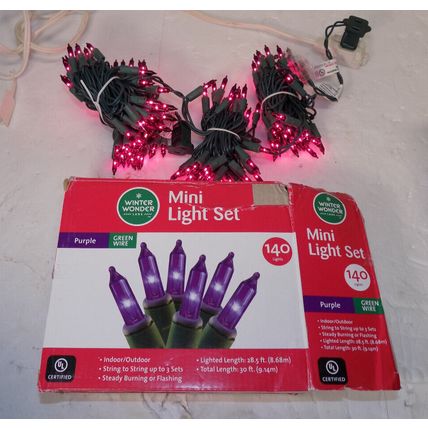 140 Lights Purple String Lights Christmas Mini Light Set Lighted length 28'