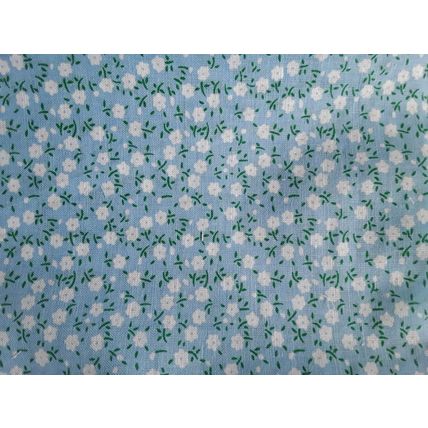 White, light blue floral cotton fabric square 48cms x 48cms