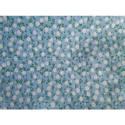 White, light blue floral cotton fabric square 48cms x 48cms