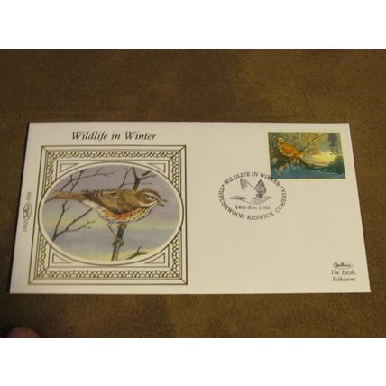 1992 Benham Silk GB FDC Cover - Wildlife in Winter The Redwing - Bird interest