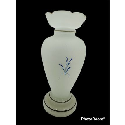 Vase Victorian Bristol Opaline Floral Hand Blown & Hand-Painted on White Decor