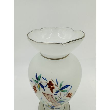 Vase Victorian Bristol Opaline Floral Hand Blown & Hand-Painted on White Decor
