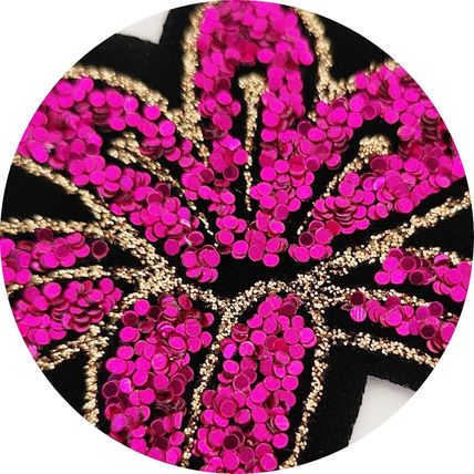 Iron On Sequin Lilly Motif Pink & Gold 6 cm X 6 cm Patch Patches Flower P635