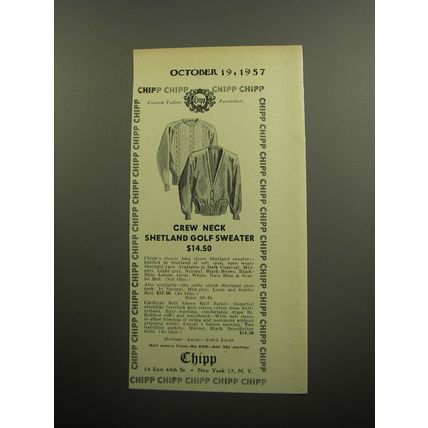 1957 Chipp Fashion Ad - Crew neck Shetland golf sweater