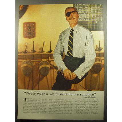 1957 Hathaway Shirts Ad - Never wear a white shirt before sundown