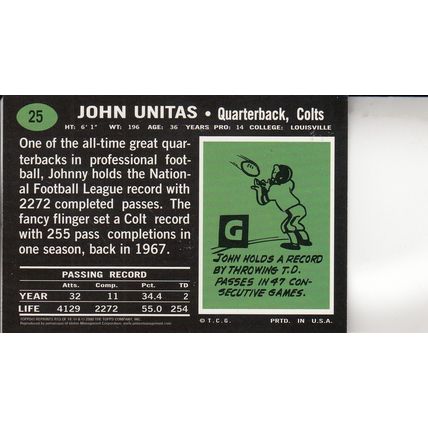 JOHNNY UNITAS 2000 AUTOGRAPHED BALTIMORE COLTS HOF SB CHAMPION MVP QUARTERBACK