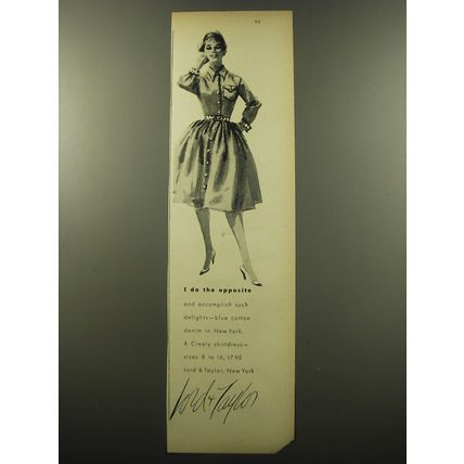 1959 Lord & Taylor Craely Shirtdress Ad - I do the opposite