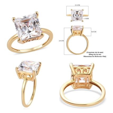 9.24ct Princess Solitaire Ring Made With Swarovski Zirconia Sz O½ Gold on Silver