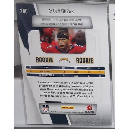 2010 Prestige RYAN MATTHEWS (Chargers) Rookie Card #286