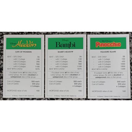 2001 DISNEY "MONOPOLY SPARE PARTS,MORTGAGE CARDS "PRICE INCLUDES UK POST