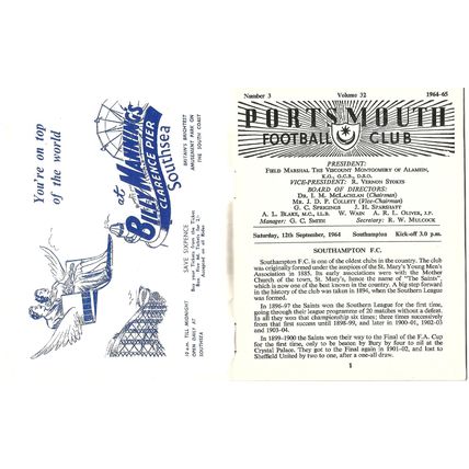 1964-65 PORTSMOUTH v SOUTHAMPTON (Very Good to Excellent Condition - No Writing)