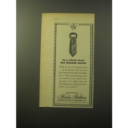 1960 Brooks Brothers Fashion Advertisement - For colorful silk foulard ascots