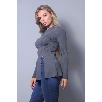 Sleek & Chic Fall Long Sleeve Slitted Top