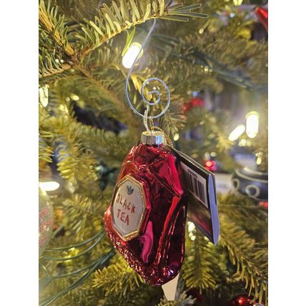 Tea Bag Ornaments - Set of Two Black Tea & Green Tea - Shiny Glass
