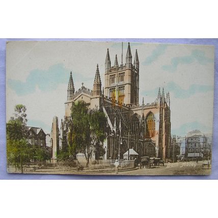 vintage colour postcard Bath Abbey