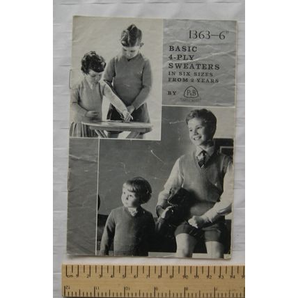 Vintage: P&B 1363 boys & girls sweaters, 4 ply, 22-32 inch chest