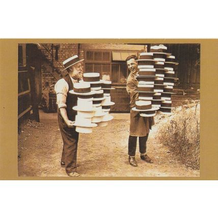 Postcard Workers Making Men's Straw Hats Luton 1928 - Nostalgia Repro