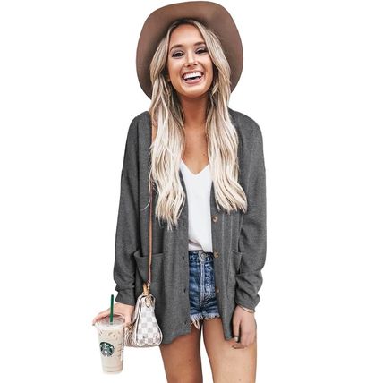 Gray Heather Knit Pocketed Button Front Cardigan