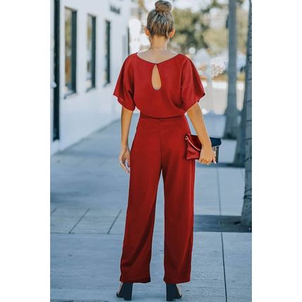Red Belted Wide Leg Jumpsuit