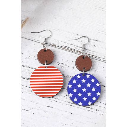 Dark Blue 4th of July Wooden Flag Earrings